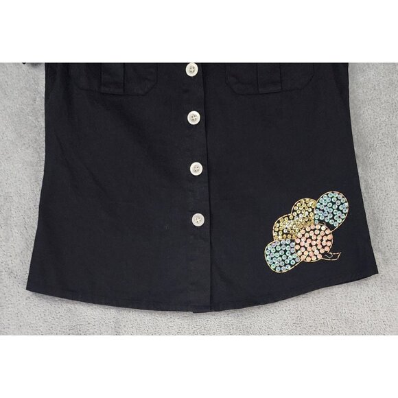 Free For Humanity Shirt Womens Small Black Sequined Button Up Short Sleeve Retro - Picture 7 of 9